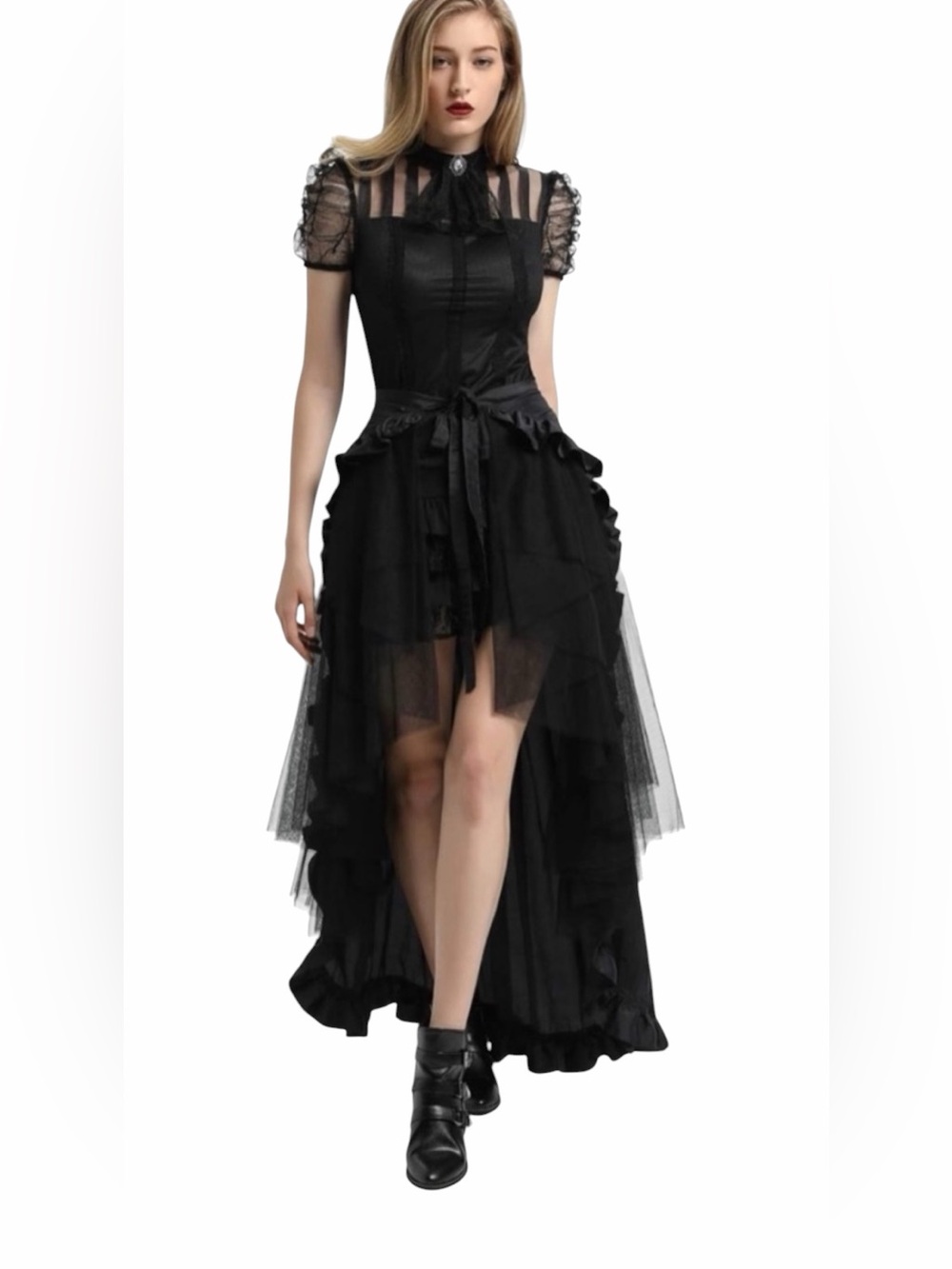 NWT black goth satin ruffle mesh tulle convertible cape or wrap skirt size XL